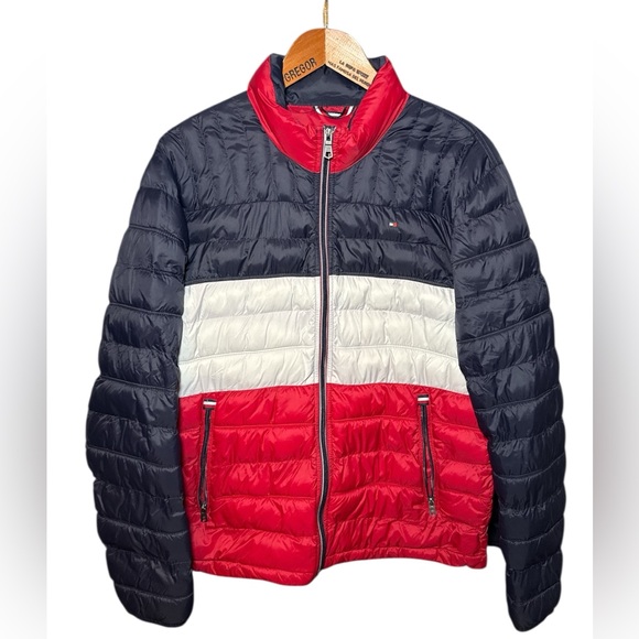 Tommy Hilfiger Men's Down Puffer Jacket Winter Bubble Coat Size Large Packable - Picture 1 of 12